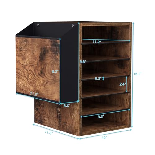 Unionly, 6 Tier Adjustable Countertop Mail Sorter, Mailboxes With Name Slots, Literature Organization Paper Storage Slot, Office Desk File Organizer, Wooden Desktop Mailbox for Classroom, Rustic Brown - color: Rustic Brown, size: 6 Slots