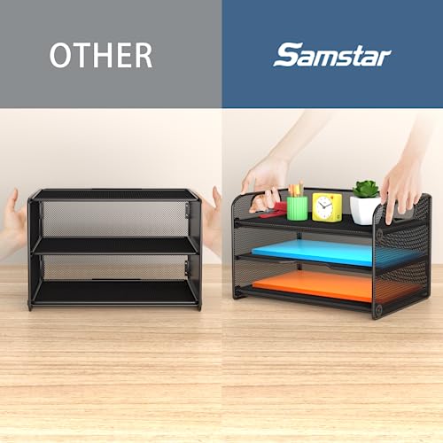 Samstar 3 Tier Letter Tray Paper Organizer with Handle, Mesh Desk Organizer Paper Sorter File Rack Shelves, Black - color: Black 3 Tier Pack of 1