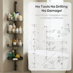 Corner Shower Caddy, Extendable Rustproof Shower Organizer Adjustable 4-Tier Bathroom Shelves Anti-Tipping Bathtub Shampoo Storage Floor Standing Bath Rack Shower Shelf with Soap Dish