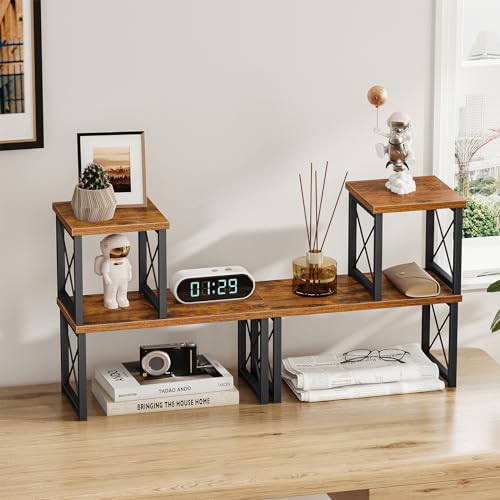 Honiter 2 Sets Desk Shelf, Desktop Organizer Shelf, 2 Tier Independent Stackable Desktop Shelves, Desktop Office Storage Rack Display Shelf - color: Brown, size: 7.6in-2 Pack