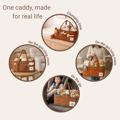 Adonia & Co Diaper Caddy Organizer – Nursery Storage Basket for Newborn Essentials Must Haves & Baby Must Haves – Portable, Machine Washable Baby Diaper Bag Organizer (Brown) - color: Brown