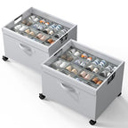 HOUSE AGAIN Shoe Organizer for Closet, 2 Pack Foldable Shoe Storage Organizer Box with Wheels and Adjustable Dividers, Sturdy Metal Frame Fits up to 16-32 Pairs, Large Shoes Storage with Clear Cover - size: 2 Pack