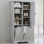 Merax Cabinet with Tilt-Out Laundry Hamper Basket, Tall Bathroom Storage Organizer Linen with Open Shelf for Home, Freestanding, Gray - color: Grey