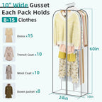 LANDNEOO 6 Pack Clear Garment Bags for Hanging Clothes with Zippers on Double Sides - 10'' Clothes Storage for Coat, Dress, and Fur in Closet - 60'' Long Suit Bags - size: 60 inch