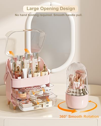 Makeup Organizer Countertop, Skincare Holder Bathroom Counter Organizer, Storage Box Cosmetic Display Cases, Teen Girl Gifts Make up Organizers (Pink/Brush) - color: Pink/Brush