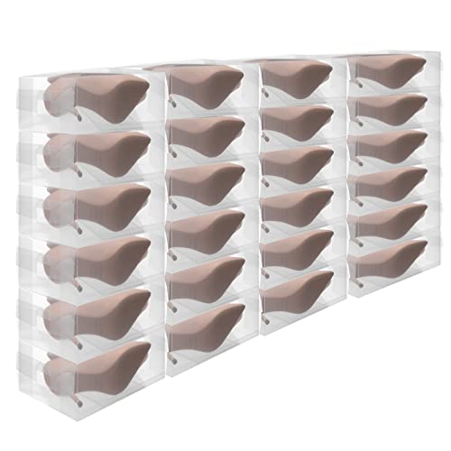 Sawysine 24 Pcs Shoe Box Clear Plastic Stackable Shoe Storage Organizer Foldable Heavy Duty Containers for Closet Apartments Small Spaces Dorm Bedroom (12 x 7.5 x 3.7 Inches) - size: 12 x 7.5 x 3.7 Inches