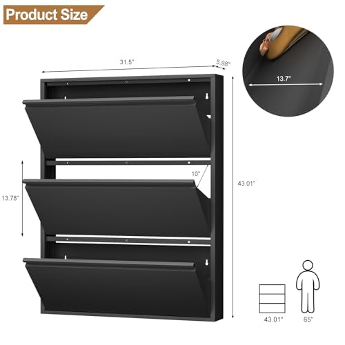 LUCYPAL Slim Shoe Cabinet,Metal Shoe Storage Cabinet for Entryway with 3 Flip Drawers,Narrow Wall Shoe Cabinet for Entryway,Hallway,Living Room,Black,Require Assembly - color: Black, size: 3 Drawers