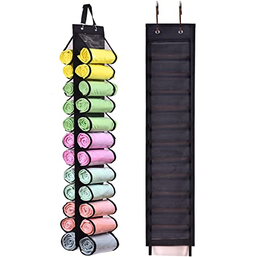 Legging Storage Bag Storage Hanger Can Holds 24 Leggings or Shirts Jeans Compartment Storage Hanger, Foldable Leggings Organizer Clothes Portable Closets Roll Holder (Black) - color: Black