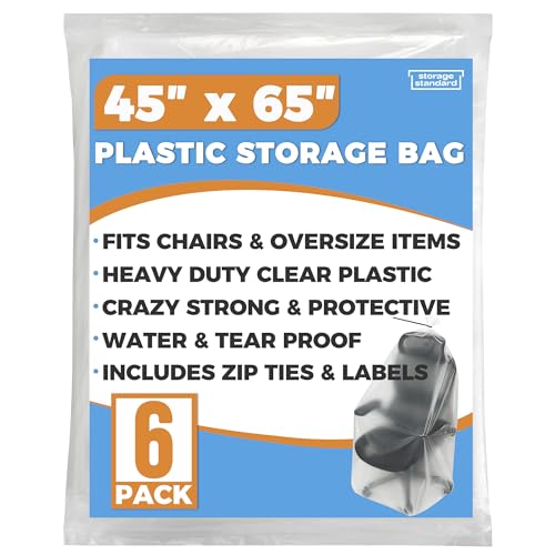 Storage Standard Large Clear Plastic Bags for Storage 6-Pack - Waterproof Extra Large Plastic Bags with Zip Ties, Heavy-Duty Cover for Rugs, Patio Cushions, Décor & Oversized Items - 45 x 65 Inches - size: 45'' x 65’'