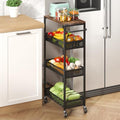XYZLVSI Slim Storage Cart 4 Tier Fruit and Vegetable Baskets for Kitchen Small Space, Narrow Laundry Cart on Wheels with Wooden Top and Metal Handle for Pantry, Bathroom, Laundry Room - size: 16.7"Dx9.1"Wx34"H