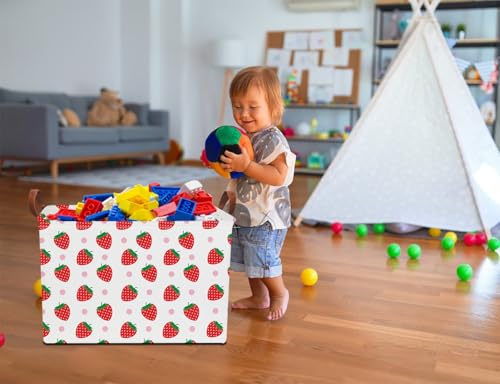 NTAOHAMPER Rectangular Storage Basket Empty, Storage Bin with Handles, Room Decor, Gift Basket, Book Box(Strawberry) - color: Strawberry