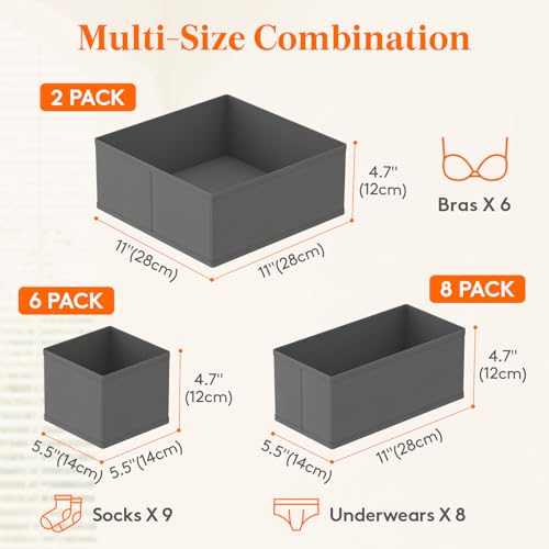 Lifewit 16 Pack Drawer Organizer, Dresser Underwear Drawer Organizer Bins, Foldable Fabric Closet Organizers, Storage Drawer Dividers, Dorm Room Essentials for Clothing, Socks, Towels, Ties Gray - color: Gray