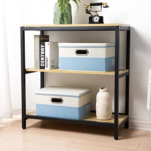 PRANDOM Collapsible Storage Bin with Lid [3-Pack] Fabric Foldable Storage Box Organizer Container Basket Cube with Cover for Home Bedroom Closet Office Nursery Blue&Cream(14.9x9.8x9.8) - color: Blue&Cream, size: M(3-Pack)
