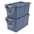 40 Gallon Wheeled Storage Tote with Lid – Heavy Duty Rolling Storage Bin with Ergonomic Handle & Secure Latches – Large Plastic Stackable Container for Garage Basement Workshop (Blue) - size: Blue