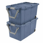 40 Gallon Wheeled Storage Tote with Lid – Heavy Duty Rolling Storage Bin with Ergonomic Handle & Secure Latches – Large Plastic Stackable Container for Garage Basement Workshop (Blue) - size: Blue