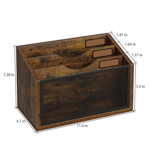 Mail Organizer, Mail Sorter Wall Mounted with 3 Slots, Mail Organizer Countertop Desk, Mail Holder for Home Office, Mail Sorter Office Accessories Organizer for File Letter Paper Folder - color: Rustic Brown