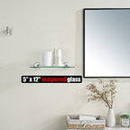 JQK Bathroom Glass Shelf Brushed, Tempered Glass Shower Storage 12 by 5 inches, 304 Stainless Steel Brushed Steel Wall Mount 2 Pack, TGS101L12-BN-P2 - color: Brushed, size: 12 Inch (2 Pack)