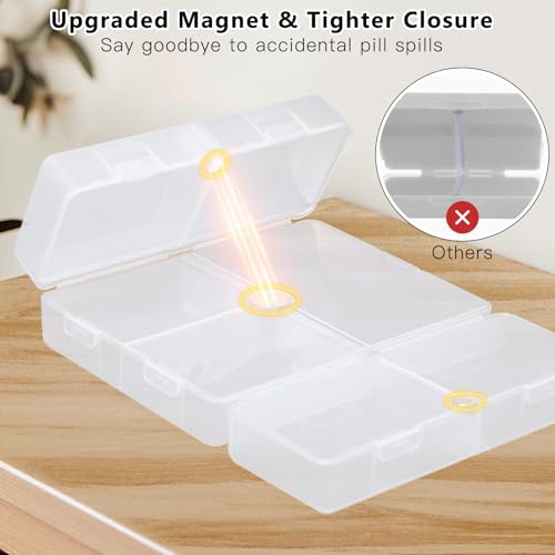 FYY 2 Pcs Daily Pill Organizer, 7 Compartments Portable Pill Case Travel Pill Organizer,[Folding Design] Pill Box for Purse Pocket to Hold Vitamins,Cod Liver Oil,Supplements and Medication-Clear - color: Clear, size: Large (1 Piece), Small (1 Piece)