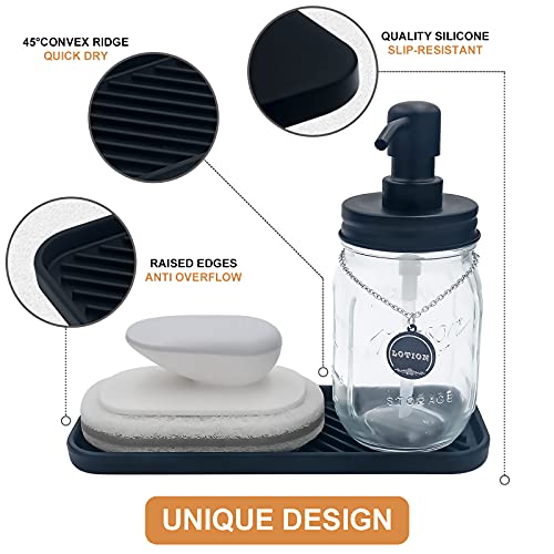 Silicone Organizer Tray, Soap and Sponge Holder for Kitchen Sink, Bathroom - Storage Tray for Dish Brush, Soap Dispenser, Dishwashing Accessories- 2 Pack (Black) - color: Black, size: 9.2 x 3.6 x 0.5 inches