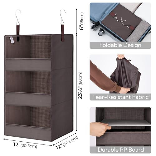 GRANNY SAYS 3-Shelf Closet Organizers and Storage, Foldable Hanging Closet Organizer, Hanging Closet Shelves with 2 Metal Hooks, Leak-Proof Hanging Shelves for Closet, Bedroom, RV, Camper, Dark Brown - color: 3-shelf Dark Brown, size: 1-Pack