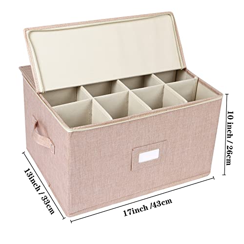 popoly Wine Glass Storage Box, Stemware Storage Containers Cases with Dividers, Stackable Moving Supplies for 12 Wine Glasses, Drinkware, Glassware or Crystal (Beige) - color: Beige