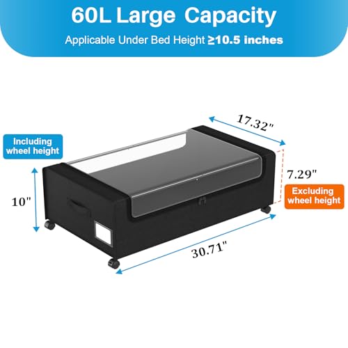Under Bed Shoe Storage Organizer, 10 Inch Rolling Underbed Drawers for Clothes, Blankets, Winter Clothing & Shoes - Metal Frame Storage Bins with Handles, Dual Zippers, Clear Window 2 Pack Black - color: Black, size: 10 inch height