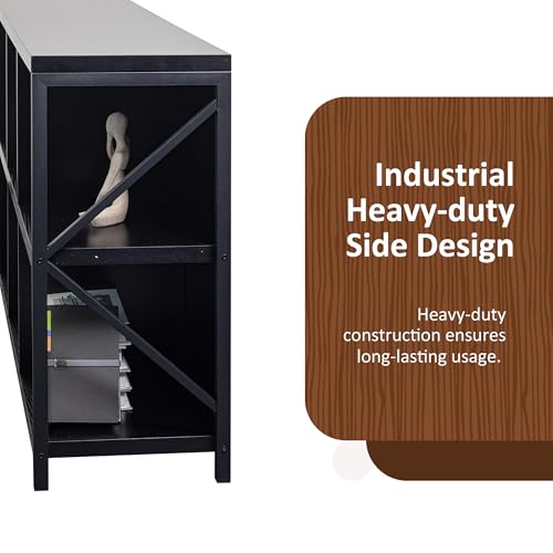 6 Cube Storage Organizer Bookshelf, Industrial Horizontal Bookcase, Accent Cubby Shelf, Media Console Table for Living Room, Home Office, 13.6" D x 47.2" W x 30.9" H, Black - color: Black, size: 6 Cube- 2 Tier