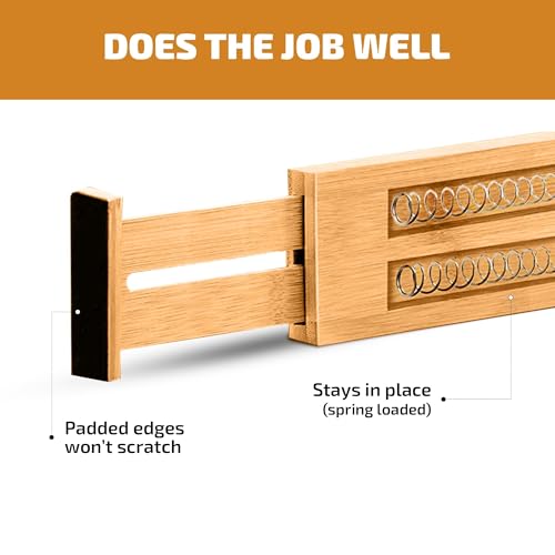 6-Pack Bamboo Drawer Dividers - 2.6 in High, Adjustable 16 to 22 in Expandable Drawer Organizers and Dresser Separators for Clothes, Bedroom, Bathroom, Kitchen, and Office Organization and Storage - color: Bamboo