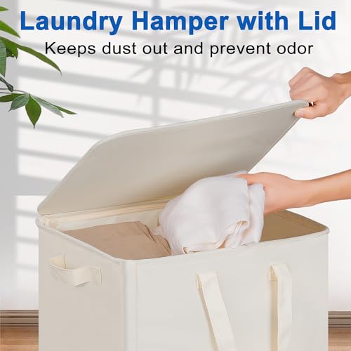 Vincona Slim Laundry Hamper with Lid and Wheels, Small Rolling Laundry Basket with Handle for Small Spaces, Tall Dirty Clothes Hampers for Dorm, Bathroom and Bedroom, 95L, Beige - color: Beige, size: 95L