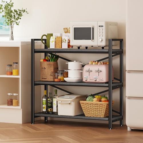 Homeiju 3 Tier Bookshelf 31.49" Width, Wood and Metal Etagere Bookcase, Vintage Farmhouse Modern Wooden Big Book Shelf for Home Living Room Bedroom Office Storage(Grey) - color: Grey, size: 3 Tier - 31.5" W