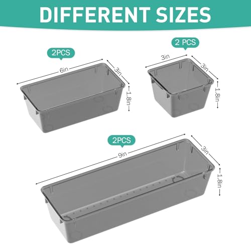WOWBOX 6 Pack Clear Drawer Organizer Set, Acrylic Drawer Storage Trays, Storage Bins for Makeup, Cosmetics, Jewelries, Utensils, Gadgets, Office, Black - color: Black, size: 6 PCS