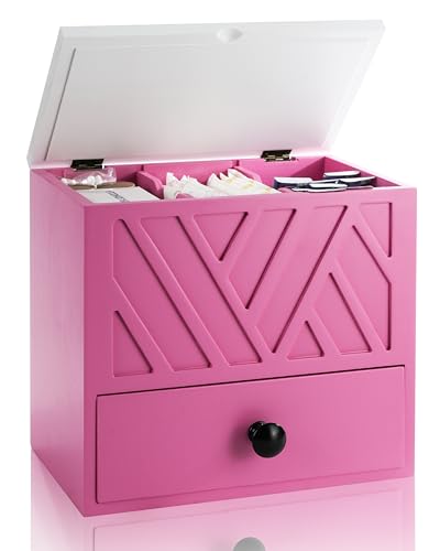 Tampon Holder for Bathroom Decor Feminine Product Organizer With Lid & Drawer Shark Week Box Girl Stuff (1, PINK) - color: PINK