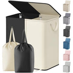 Lifewit Double Laundry Hamper with Lid and Removable Laundry Bags, Large Collapsible 2 Dividers Dirty Clothes Basket with Handles for Bedroom Laundry Room Closet Bathroom College, 136L White&Black - color: White&black, size: 136L
