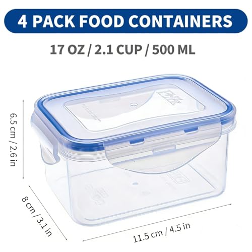KIGI Small Food Storage Containers, Rectangle, 4-Sided Locking Airtight Lids, BPA-Free Plastic, Leak-Proof for Lunch, Meal Prep, Snack & Portion Control, 17 oz / 2.1 Cup, 8 Piece Set - size: 2.1 cup (8-Piece)