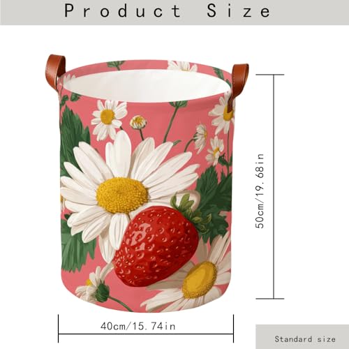 Funky Laundry Basket Strawberry Daisy Design Collapsible Laundry Baskets Oxford Cloth Red Storage Bin Colorful Laundry Hamper Spring Decor 15.75x15.75x19.7" - color: Colorful583