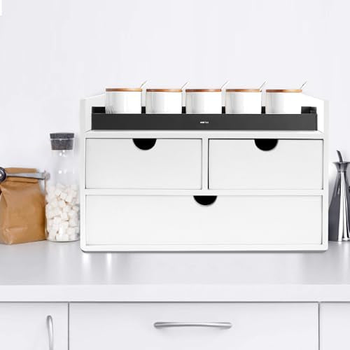 Charmewooden Desk Organizer with Drawers Countertop Drawer Organizer Drawers for Desk Top Home Office Workspace Bathroom Toiletries Supplies (White with shelf) - style: White with shelf