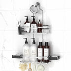 REINHARDT Shower Caddy Hanging, Rustproof Shower Caddy Anti-Swing Shower Organizer Over Showerhead No Drilling Shower Racks with Soap Holder Multi Hooks Bathroom Storage for Shampoo Sponge, Silver - color: Silver