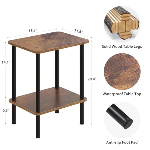 Apicizon 2 Tier End Table, Small Side Table with Solid Wood Legs, Boho Bedside Table with Storage Shelf, Nightstand for Small Spaces, Bedroom, Living Room, Entryway, Farmhouse, Easy Assembly, Brown - color: Brown, size: 1 Set, style: 2 Tier