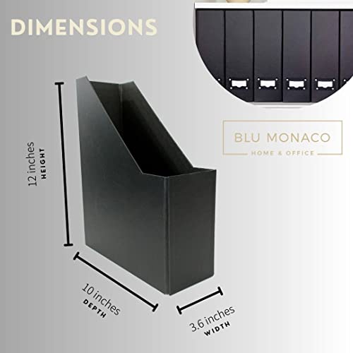 BLU MONACO Foldable Black Magazine File Holder | Set of 6 Cardboard Desk Organizer Boxes | Vertical Magazine File Holder | Standing File Holder | Office Classroom or Home - color: Black