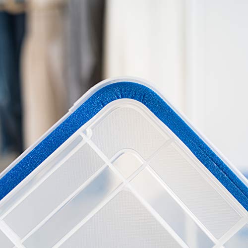 IRIS USA WeatherPro 27 Qt Storage Bins with Lids, 3 Pack, BPA-Free Plastic Gasket Box with Tight Latch and Seal, Stackable Nestable Tote Tub - Clear/Blue - size: 27 Qt. - 3 Pack
