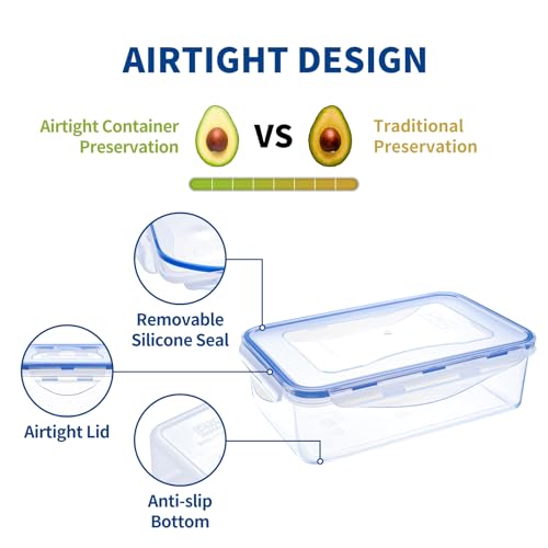 KIGI Food Storage Containers with 4-Sided Locking Airtight Lids, Leak-Proof & Stackable, Ideal for Meal Prep, Lunch & Leftovers, Microwave Safe, BPA-Free Plastic (6.8 Cup, 6-Piece) - size: 6.8 cup (6-Piece)