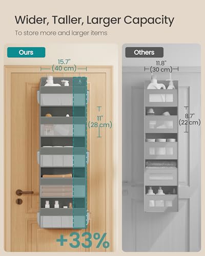 SONGMICS Over-the-Door Organizer, 5-Tier Door Hanging Storage Shelf, Heavy-Duty Closet Hanging Organizer Foldable, Transparent, Pockets, Metal Hooks, Dove Gray URDH010GD01 - color: Dove Gray
