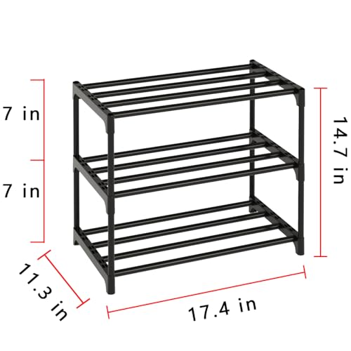 Metal Stackable Small Shoe Rack Organizer, Narrow Shoe Racks for Closets Entryway, Shoe Stand,Shoe Shelf with Handle (3-Tier-Black) - size: 3-Tier-Black