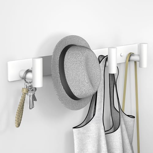 VAEHOLD Hat and Coat Wall Mount Rack - Hooks for Robes, Bags, Keys, and Towels - Bathroom Towel Hanger Organizer (White, “T“ Shape 4 Hooks 2 Pack) - color: White, size: “T“ Shape 4 Hooks 2 Pack