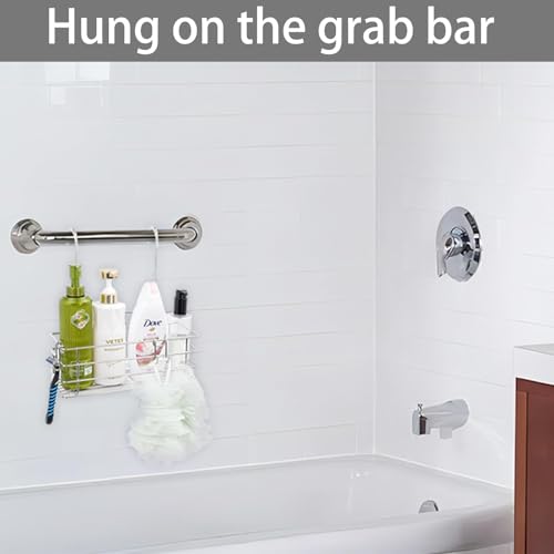 2pcs Single-Layer Hanging Shower Caddy, Rustproof Shelves Rack with Rotatable Hook bar, Large Capacity Bathroom Organizers and Storage, No Drilling Shampoo Bracket - color: Silver, size: 2pc 1-Tier