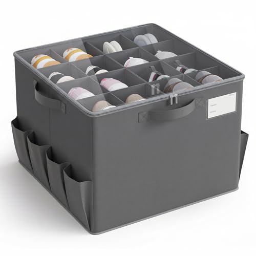 Varhomax Foldable Shoe Organizer Box, Fabric Storage Bin with Clear Cover & Adjustable Dividers, Holds up 16-32 Pairs of Sneakers & Sandals for Closet, Entryway (Gray) - color: Gray - 1 Pack
