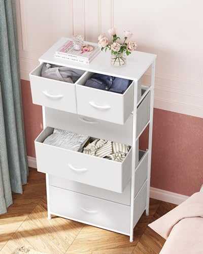 Crestlive Products Tall Dresser for Bedroom Vertical Skinny Dresser - Sturdy Steel Frame, Wood Top, Easy Pull Fabric Bins- Organizer Unit for Bedroom, Entryway, Closets - 6 Drawers (White) - color: White, style: 6 Drawers