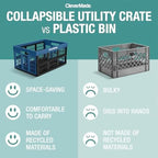 CleverMade Collapsible Utility Crates, Ocean, 3 Pack, 45L/11 Gal, 66 lbs Capacity, Stackable Containers, Heavy Duty, Space-Saving Baskets,Polypropylene (PP) - color: Ocean, size: 45L - 3 Pack