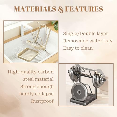 304 Stainless Steel Kitchen Pot Lid Storage Rack, Pot Lid Holder while Cooking, Pot Lid Organizer with Removable Tray & Spoon Rest,Waterproof & Rustproof (Beige, 1 Layer) - color: Beige, size: Single