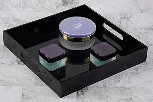 Glossy Black Sturdy Acrylic Serving Tray with Handles - 12x12 Inch Multipurpose Tray for Coffee, Appetizers, Breakfast, and More - color: Glossy Black, size: 12" x 12" x 2"